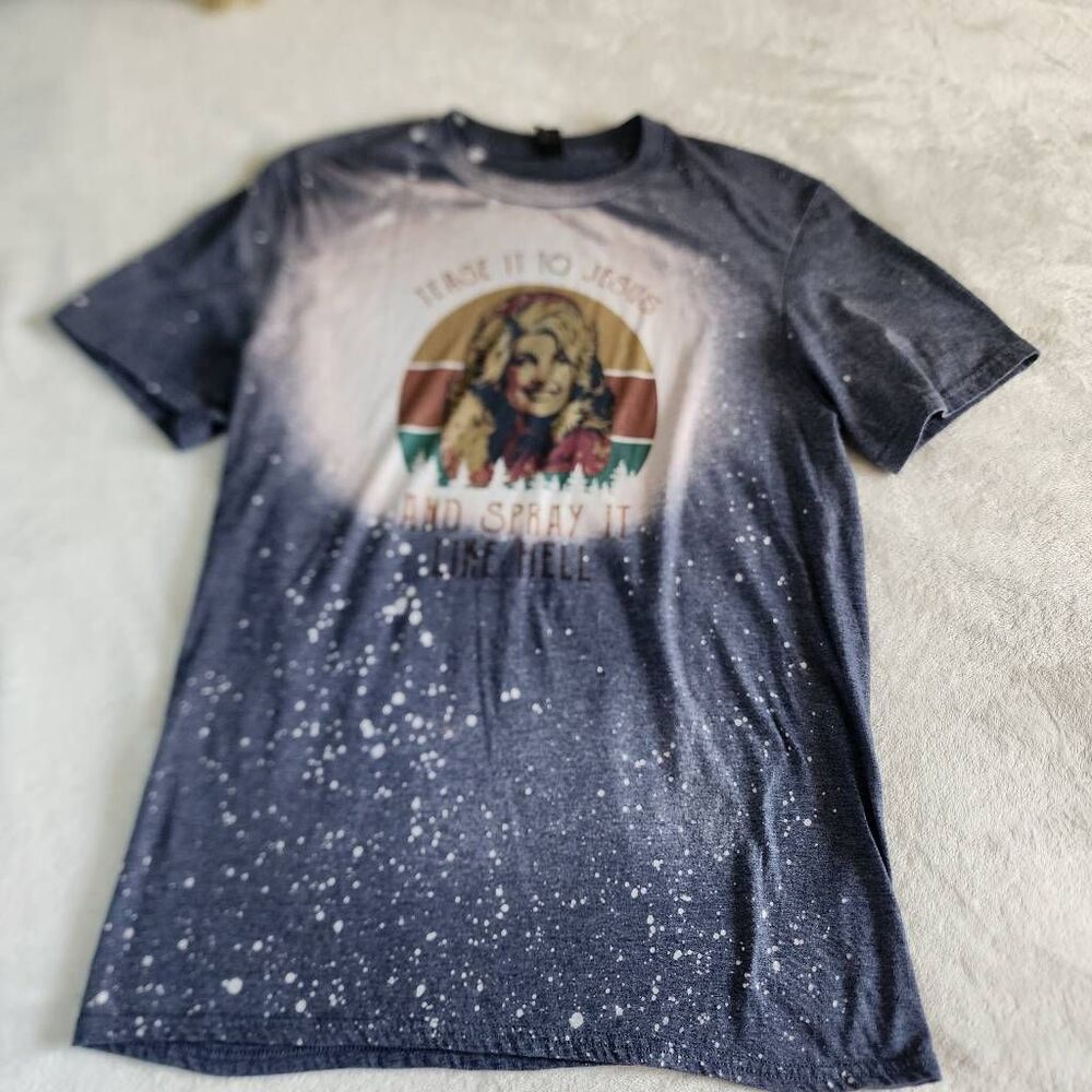 Anvil Dolly Parton Faded Blue Graphic Tshirt Size Medium